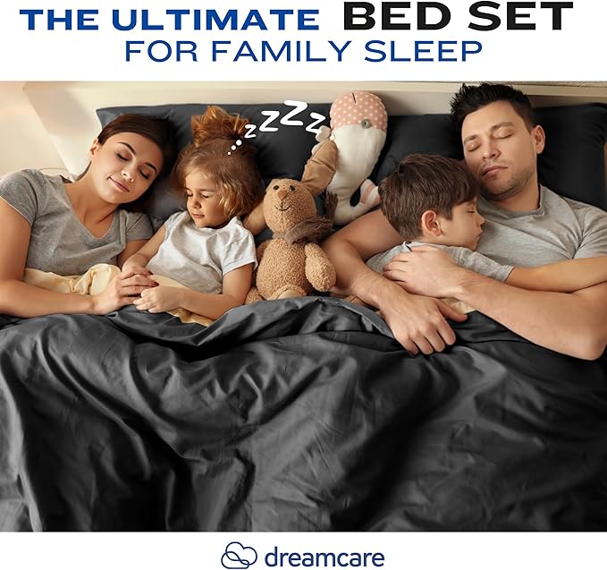 DREAMCARE Twin Sheets - Cooling Bed Sheets - 4pc Set - up to 15" Deep Pocket - Soft & Long Lasting 100% Fine Brushed Polyester with Side Pocket - Black