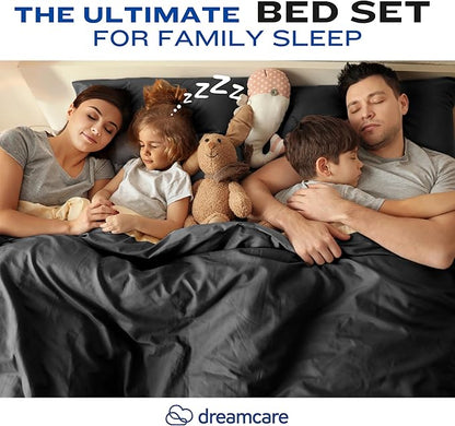 DREAMCARE Twin Sheets - Cooling Bed Sheets - 4pc Set - up to 15" Deep Pocket - Soft & Long Lasting 100% Fine Brushed Polyester with Side Pocket - Black