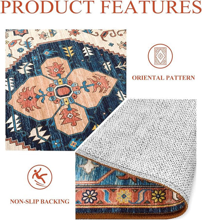 Lahome Boho 2x3 Washable Kitchen Rugs, Throw Non-Slip Backing Small Door Rug for Entryway Low-Profile Inside Door Mats, Oriental Indoor Doormat Carpet for Entrance Bathroom Laundry Living Room, Rust