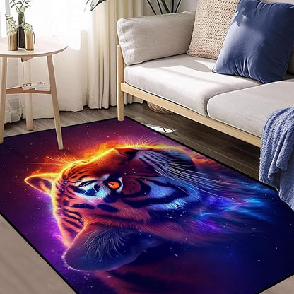 Galaxy Tiger Rug 3D Fierce Tigers Area Rugs for Bedroom Living Room Playroom Gameroom Boys Kids Fire Glitter Carpet Throw Rugs Floor Mat 59 in x 39 in