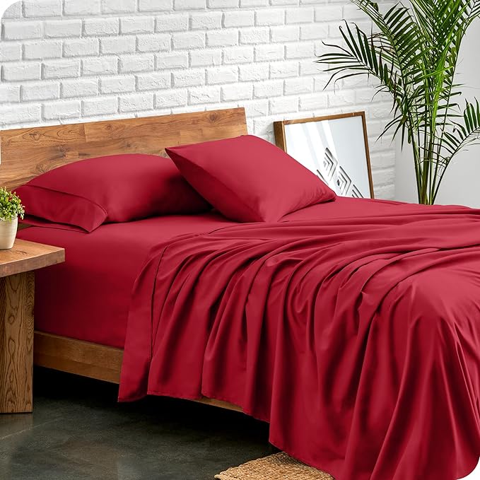 Bare Home Split King Sheet Set - 1800 Ultra-Soft Microfiber Bed Sheets - Double Brushed - Deep Pockets - Easy Fit - 5 Piece Set - Bed Sheets & Pillowcases (Split King, Red)