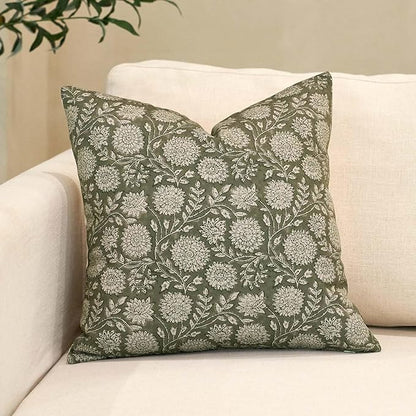 Amor Virisso Floral Pillow Covers 24x24 Throw Pillow Covers Vintage Block Print Pillow Cover Neutral Couch Pillows for Living Room Farmhouse Decorative Accent Sofa Pillows, Dusty Green