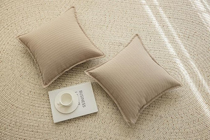 Set of 2 Herringbone Embossed Stripe Flange Throw Pillow Covers for Couch and Bed - 18"x18", Khaki-Green