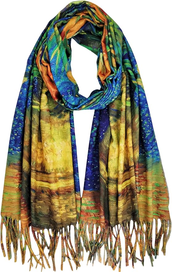 VENVSBEE Reversible Scarf Soft Large Shawl Wrap Blanket Double Sided Art Print Warm Pashmina Stoles Klimt Van Gogh Gifts