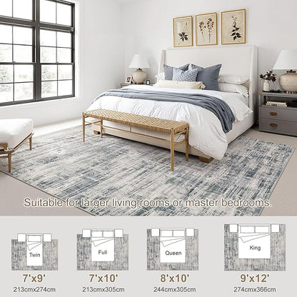 Area Rug for Living Room: 8x10 Washable Neutral Abstract Modern Soft Rugs Non Slip Indoor Floor Stain Resistant Large Carpet for Bedroom Dining Room Office Nursery - Gray