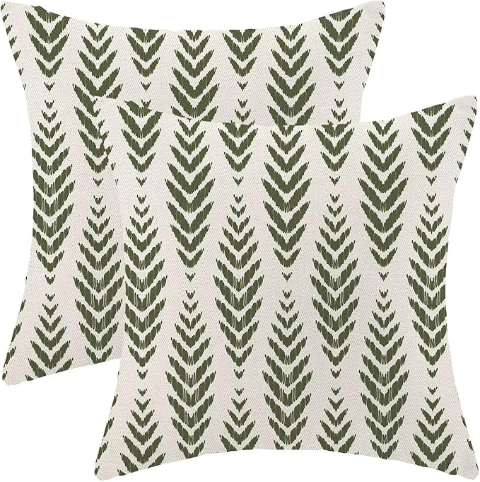 BETGINY Sage Green Boho Pillow Covers 16 x 16 Inch Pack of 2, Bohemian Ethnic Herringbone Pattern Decorative Throw Pillow Covers Vintage Linen Farmhouse Outdoor Pillowcase for Bedroom Home Sofa Decor