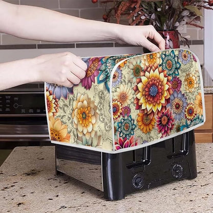 Bright Floral Blender Cover Toaster Cover Boho Mandala Floral 4 Slice Coffee Maker Appliance Covers Washable Cover Anti Fingerprint Protection