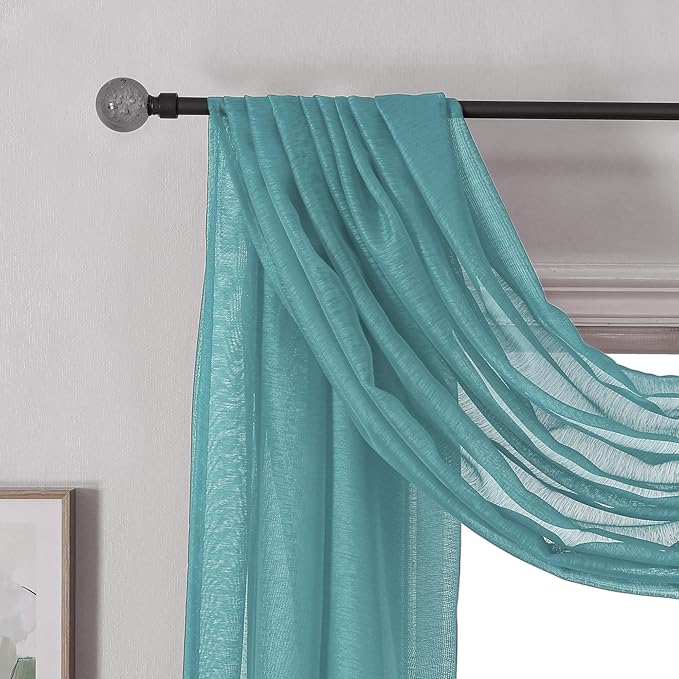 DONREN Luxury Soft Sheer Curtains Scarf for Windows - Semi Voile Window Scarf Valance,34 Inches Wide by 144 Inches Long (1 Panel,Teal)