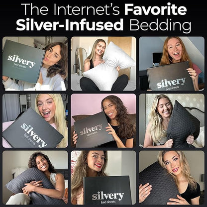 Silvery Silver Infused Bed Sheets Set - Award-Winning Self-Cooling Fabric with Self-Cleaning Silvery Technology™ That Stays Fresh 3X Longer for Hygienic Sleep (White, King)