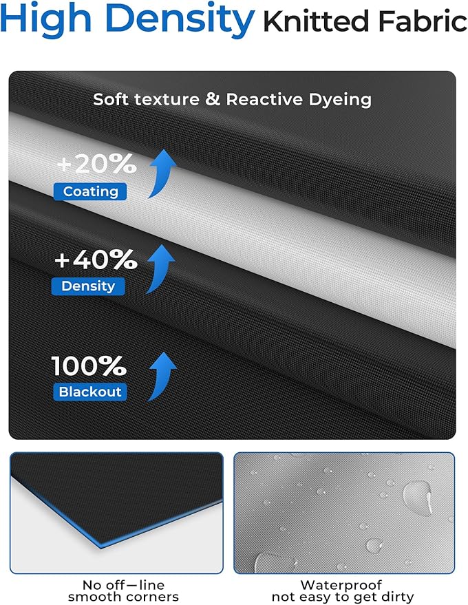 Sumobaby Blackout Curtains for Bedroom Portable 50"x48",No Drill Blackout Shades with Upgraded Hook&Loop Tapes,100% Black Out Window Cover,Thermal Insulated Blinds for Bedroom,Nursery(1 Panel,Black)
