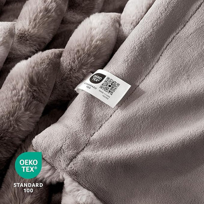 Cozy Bliss Faux Fur Throw Blanket for Couch, Cozy Warm Plush Striped Blanket for Sofa Bedroom Living Room, 90 * 90 Inches Tie-dye Grey