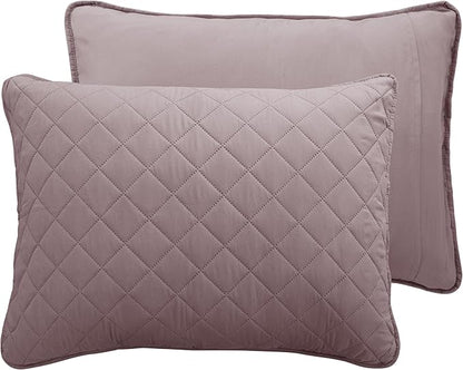 Easy-Going Twin Size Reversible Quilt Set with 1 Quilt and 1 Pillow Sham, Soft Bed Quilt Cover, Water Resistant Lightweight Microfiber Bedspread, Stain Resistant, Pink/Beige