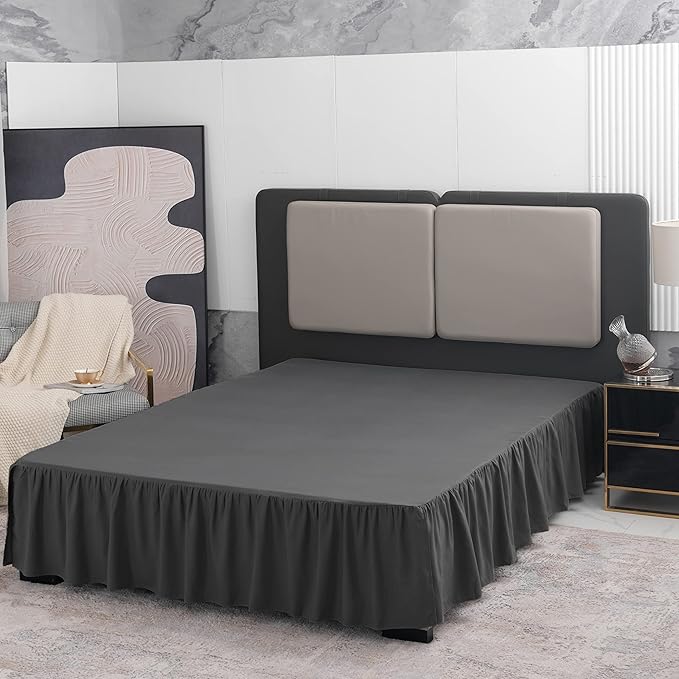 Black Bed Skirt Queen Size Ruffled Bed Skirt with Split Corners, Queen Bed Skirt 12 Inch Drop, TSUTOMI Queen Size Bed Skirt Black for Ruffled Bed Skirt with Split Corners, Bed Skirts Queen Size