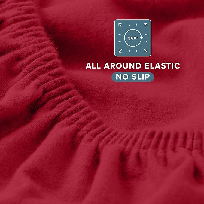 Bare Home Flannel Fitted Bottom Sheet 100% Cotton, Velvety Soft Heavyweight - Double Brushed Flannel - Deep Pocket (King, Red)