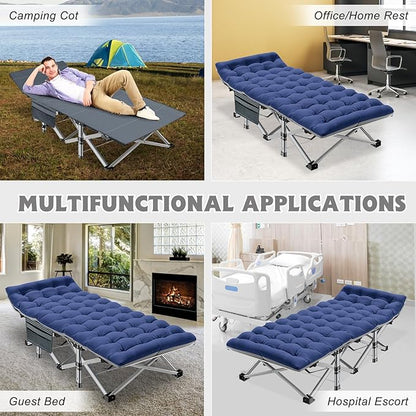 ABORON Camping Cot for Adult 28" Extra Wide, Heavy-Duty 1200D Oxford Cot for Sleeping, Portable Folding Camp Bed with Mat & Carry Bag