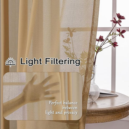 MAIHER 80 Inch Length Khaki Pinch Pleated Sheer Curtains Light Filtering Voile for Patio Door Living Room Soft Touch Lightweight Pleated Drapes with Adjustable Hooks, Khaki, 42" W x 80" L, 2 Panels