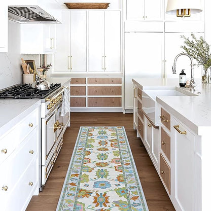 Fame Living Colorful Oushak Runner Rug, Modern Runners, Vintage, Turkish, Eclectic, Floral, Pastel, Washable, Long Runner Rugs for Hallway, Kitchen, Living Room, Bedroom, Kitchen, Bathroom, 2'5"x13'