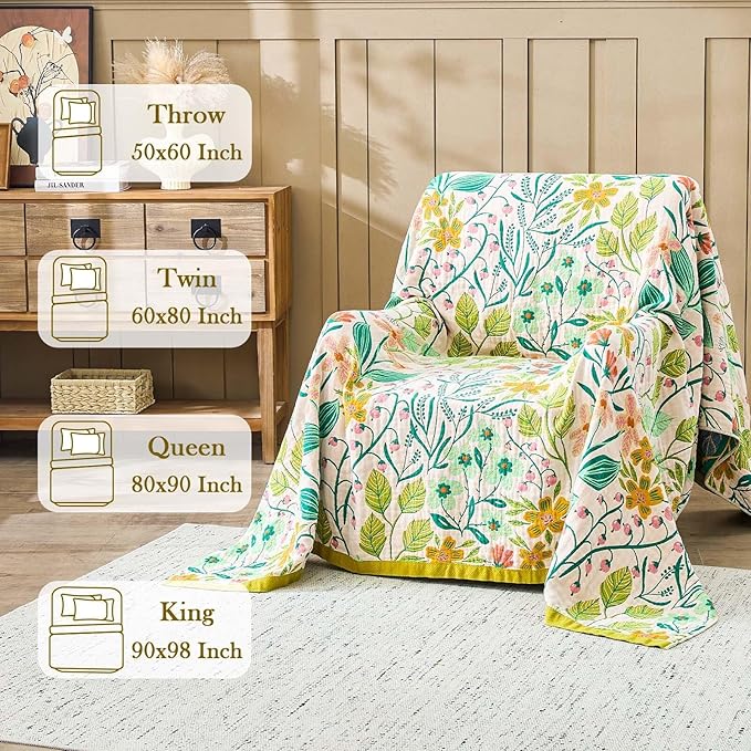 Beige Boho Throw Blanket, 100% Cotton Blankets for Couch Bed, 80"x90"Cotton Quilt Travel Muslin Blankets Farmhouse Home Decor Soft Lightweight Picnic Blanket for Summer