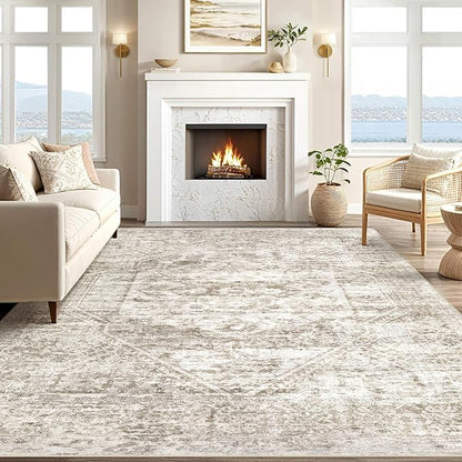 Vintage Living Room Area Rug 5x7 - Large Soft Washable Oriental Traditional Distressed Farmhouse Rugs for Bedroom - Indoor Floor Accent Carpet for Home Office House Decor - Distressed Light Brown