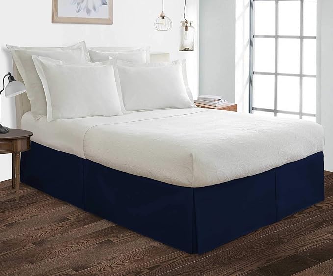 Bed Skirt - 100% Cotton 800 Thread Count Box Pleated Bed Skirt - Luxury Pleated Dust Ruffle, Hotel Quality Modern Bed Skirt, Easy Fit with 12 Inch Tailored Drop, Twin XXL, Navy Blue