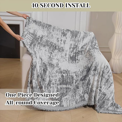 MEETSKY Small Couch Cover Oversized Chair Cover Washable, Chenille Soft Throw Cover for Single Sofa, Abstract Geometric Sofa Slipcover Multi-Use Furniture Protector for Pets, 71" x 91", Deep Grey
