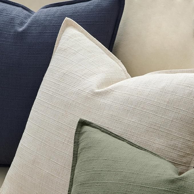MIULEE Decorative Pillow Covers 20x20, 2 Pack Boho Farmhouse Neutral Throw Pillows for Couch, Thick Textured Modern Linen Cushion Cases Sofa Bed Living Room Home Decor, Cream White
