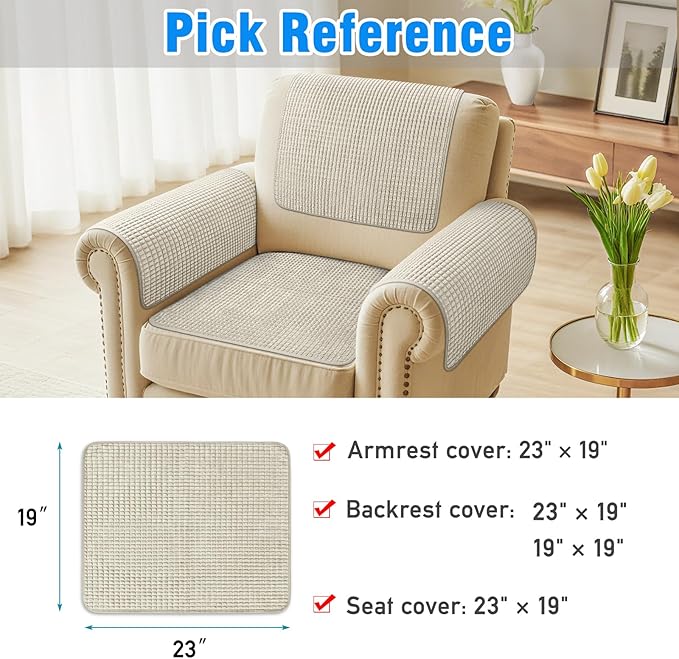 Couch Arm Covers, Sofa Arm Covers, Waterproof Armrest Cover for Sofa, Armchair, Loveseat, Headrest Cover, Non-Slip Recliner Arm Cover, Arm Chair Covers Set of 2 (Taupe, 23"×19")