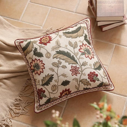 ISAENNE Design Square Pink Floral Linen Throw Pillow Covers 18"x18" Pack of 2, Vintage Country Flowers Pattern Cushion Covers Decor Pillowcases for Bed,Living Room,Outdoor,Car