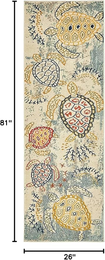 Unique Loom Positano Collection Coastal Modern Turtles Beige Runner Rug (2' x 7')