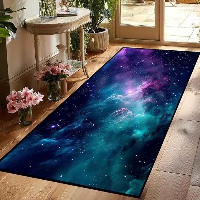 Galaxy Area Rug Dark Blue Starry Sky Carpets for Kids Bedroom Living Room Glitter Outer Space Throw Rugs Floor Mat,39"x 79",Dark Blue