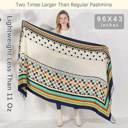 DANA XU 100% Merino Wool Pashmina Shawl for Women 96"x43", Oversized Cashmere Wrap with Tassels, Floral Travel Blanket Cape