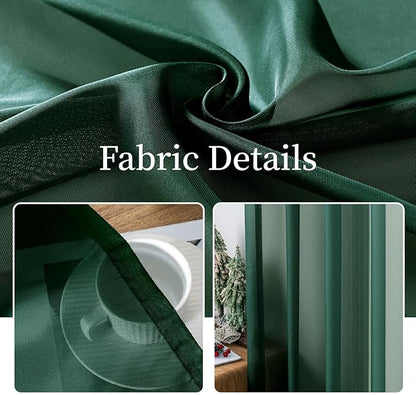 MIULEE 2 Panels Christmas Solid Color Sheer Window Curtains Elegant Window Voile Panels/Drapes/Treatment for Bedroom Living Room (54X72 Inches Hunter Green)