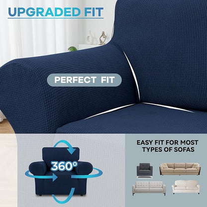 LURKA Stretch Chair Sofa Slipcovers 1 Piece Couch Covers for Sofa Furniture Protector Full Sofa Covers with Elastic Bottom for Kids and Dog (Small, Navy)