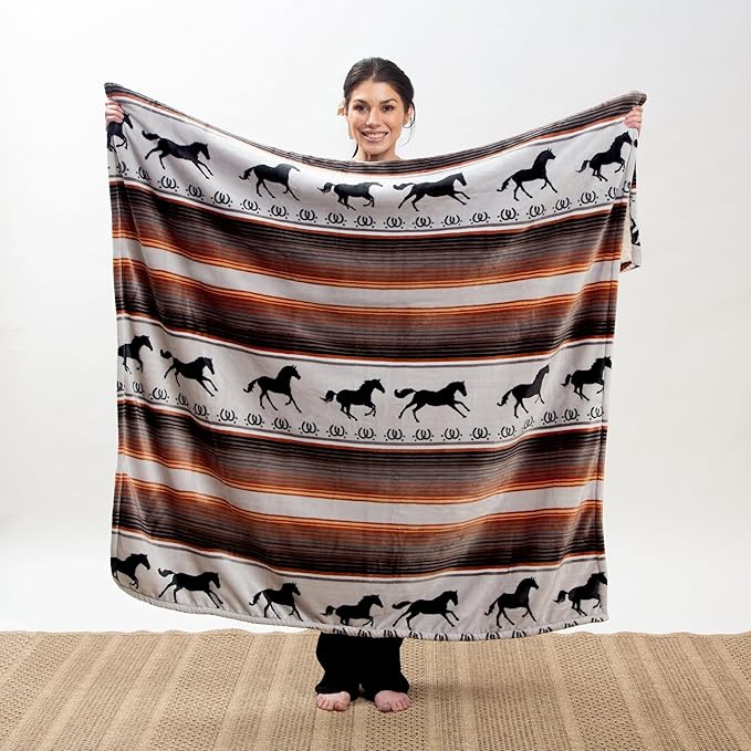 CARSTENS, INC. Ultra Premium Super Soft Plush Sherpa Fleece Oversized Throw Blanket 54" x 68", Running on The Range