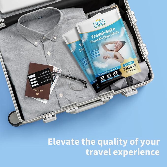 KIIS Travel-Safe Disposable Cover Sheets for Travel, Disposable Bed Sheet, Disposable Duvet/Comforter Cover, Disposable Pillowcases, Perfect for Hotels & Trips (King Size, 2 Packs)