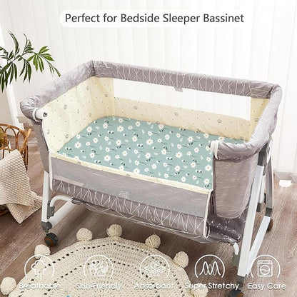 3 Pack Soft Bassinet Sheets - 33"x20" Bedside Bassinet Sheets for Baby Delight, Angelbliss, Maxi-COSI & Most Regular Size Bedside Sleeper | Breathable & Skin Friendly Bassinet Fitted Sheets for Girls