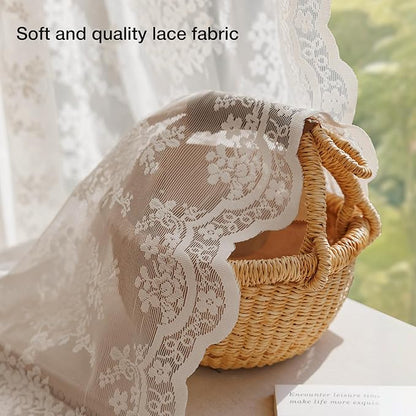 Anmao Vintage Lace Curtains 96 Inches Long 2 Panels Set, Romantic Elegant Light Filtering Semi Sheer Floral Thick Lacy Curtain Drapes for Living Room and Bedroom, Each Panel 55W x 96L, Beige Plum