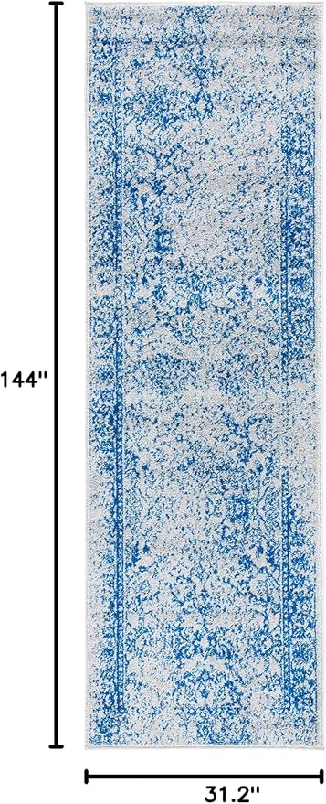 SAFAVIEH Adirondack Collection Runner Rug - 2'6" x 12', Grey & Blue, Distressed Vintage Floral Design, Non-Shedding & Easy to Clean, Ideal for Hallway, Foyer, Entryway, Bedroom (ADR109A)