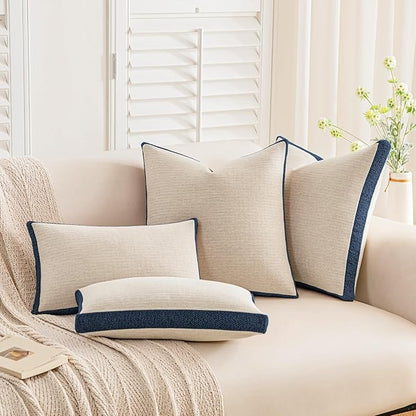 a moment Loop Yarn Linen-Like Pillow Cover Natural Soft Decorative Throw Pillow Case Farmhouse 12x20 Inch, Bohemian Textured Cushion Cover for Sofa Bed, Wrinkle-Resistant Home Decor Navy Blue