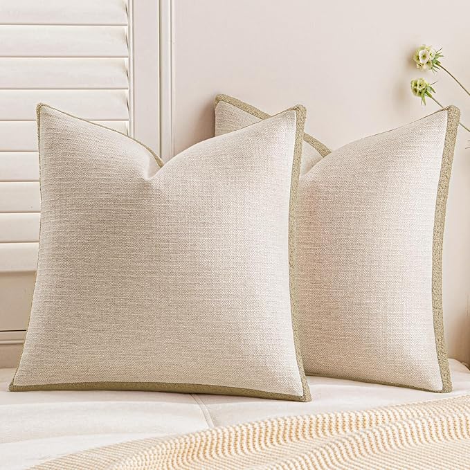 a moment Loop Yarn Linen-Like Pillow Cover Natural Soft Decorative Throw Pillow Case Farmhouse 20x20 Inch, Bohemian Textured Cushion Cover for Sofa Bed, Wrinkle-Resistant Home Decor Beige