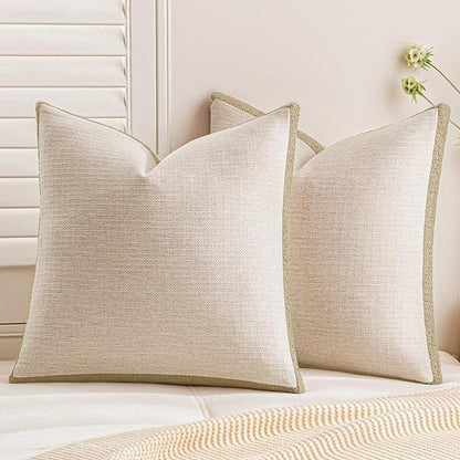 a moment Loop Yarn Linen-Like Pillow Cover Natural Soft Decorative Throw Pillow Case Farmhouse 20x20 Inch, Bohemian Textured Cushion Cover for Sofa Bed, Wrinkle-Resistant Home Decor Beige