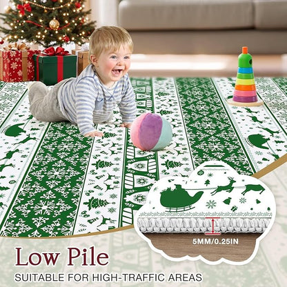 Abstract Living Room Rug Round 6FT - Modern Washable Christmas Soft Thin Area Rug for Living Room Bedroom Under Dining Table - Neutral Indoor Floor Rug Carpets for Home Office Playroom Nursery - Green