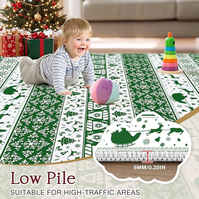 Abstract Living Room Rug 2X3 - Modern Washable Christmas Soft Thin Area Rug for Living Room Bedroom Under Dining Table - Neutral Indoor Floor Rug Carpets for Home Office Playroom Nursery - Green