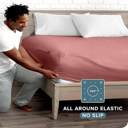 Bare Home Fitted Bottom Sheet King Size - Premium 1800 Microfiber - Ultra-Soft Hotel Luxury - Deep Pocket - Durable and Long Lasting (King, Dusty Rose)