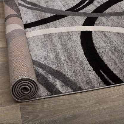 Rugshop Wavy Circles Design Area Rug, Fade-Resistant Carpet for Living Room, Dining Room, or Bedroom, Gray, 5'3" x 7'3"