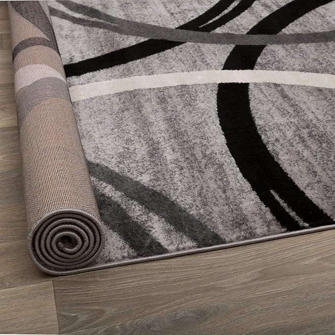 Rugshop Wavy Circles Design Square Rug, Non-Shedding Carpet for Living Room, Bedroom, or Dining Room, Gray, 6'6" x 6'6"