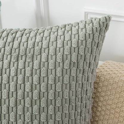 Kevin Textile 20x54 Inch Long Body Lumbar 1 Pack Boho Decorative Throw Pillow Cover Soft Striped Corduroy Rectangle Cushion Case Farmhouse Accent for Living Room Couch Sofa Bed, Greyish Green