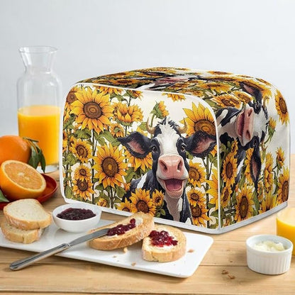 Sunflower Cow Printed Toaster Cover for 4 Slice Bread Maker, Anti Fingerprint Oven Dust Protector, Small Kitchen Appliance