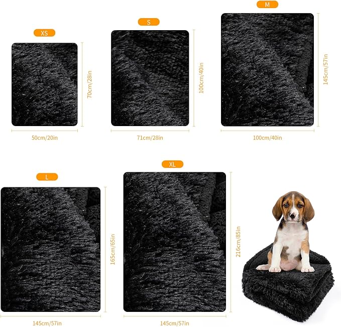 Black Calming Dog Blankets Waterproof Pet Blanket for Dogs Puppy Cats Fluffy Long Faux Fur Throw Blankets for Couch Protector Love Bed Cover Washable(Black,S)