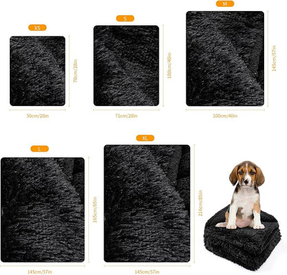 Black Pet Calming Couch Throw Blankets for Dogs Waterproof Dog Blanket Fluffy Long Faux Fur for Little Dog Cat Puppy Mat Washable(Black,XS-28 * 20in)